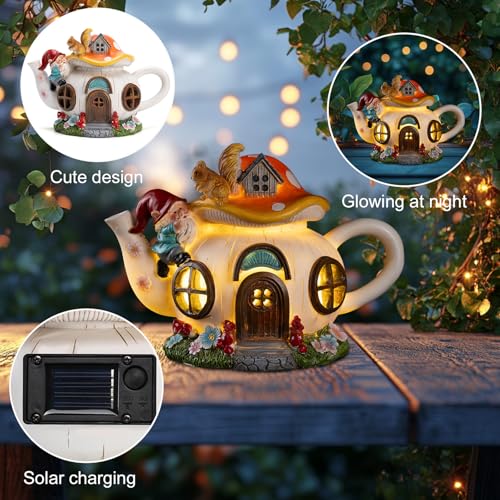 twinbling Solar Fairy House Garden Outdoor Statue with Gnome and Squirrel Figurine, Fairy Garden Accessories for Patio, Lawn, Yard & Balcony, Gifts for Mom Grandma - Image 4