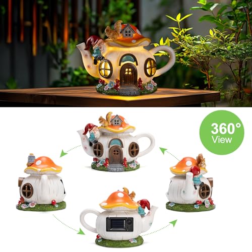 twinbling Solar Fairy House Garden Outdoor Statue with Gnome and Squirrel Figurine, Fairy Garden Accessories for Patio, Lawn, Yard & Balcony, Gifts for Mom Grandma - Image 3