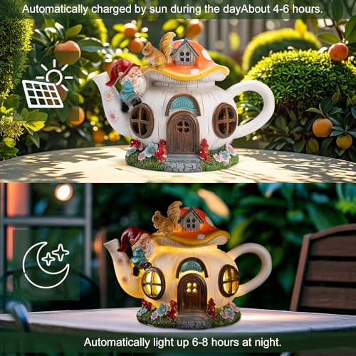 twinbling Solar Fairy House Garden Outdoor Statue with Gnome and Squirrel Figurine, Fairy Garden Accessories for Patio, Lawn, Yard & Balcony, Gifts for Mom Grandma - Image 5