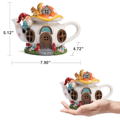 twinbling Solar Fairy House Garden Outdoor Statue with Gnome and Squirrel Figurine, Fairy Garden Accessories for Patio, Lawn, Yard & Balcony, Gifts for Mom Grandma - Image 2