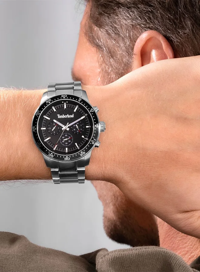 تمبرلاند ساعة باركمان للرجال بقرص أسود بعقارب وسوار فضي من الفولاذ المقاوم للصدأ  مم