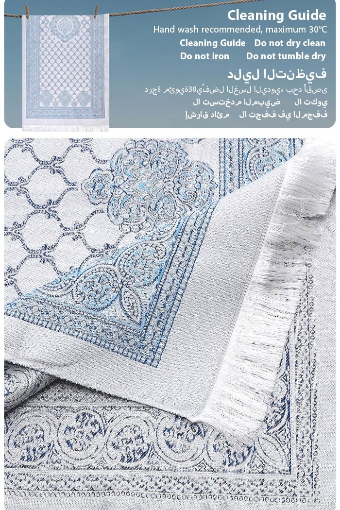 Sunnaltree 3PCS Prayer Mat Set, Beautiful Prayer Mat, With Pouch and Tasbih, Premium Quality Skin Friendly Materiel, Foldable Prayer Carpet Mat, Ideal for Home, Travelling, At Office, At Work, For Ramadan, Eid Etc, Best Gift Idea Prayer(Blue) - Image 2