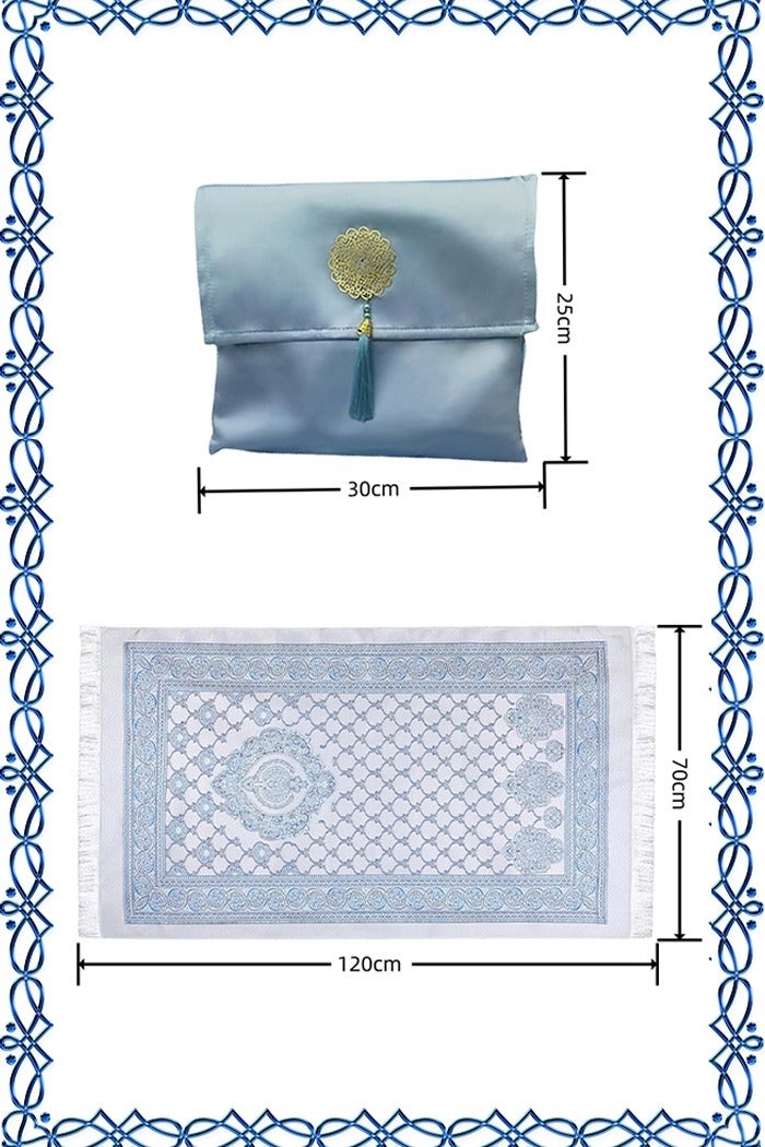 Sunnaltree 3PCS Prayer Mat Set, Beautiful Prayer Mat, With Pouch and Tasbih, Premium Quality Skin Friendly Materiel, Foldable Prayer Carpet Mat, Ideal for Home, Travelling, At Office, At Work, For Ramadan, Eid Etc, Best Gift Idea Prayer(Blue) - Image 5