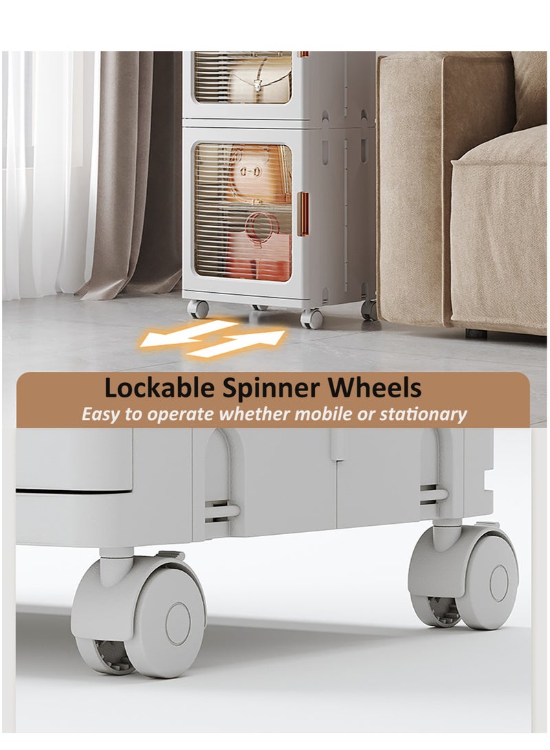 YY-ريشير خزانة تخزين متحركة متعددة الطبقات مع أبواب، خزانة عرض بلاستيكية شفافة متدحرجة مع أرفف قابلة للتعديل لغرفة المعيشة المنزلية والمطبخ والحمام وغرفة النوم - Image 3