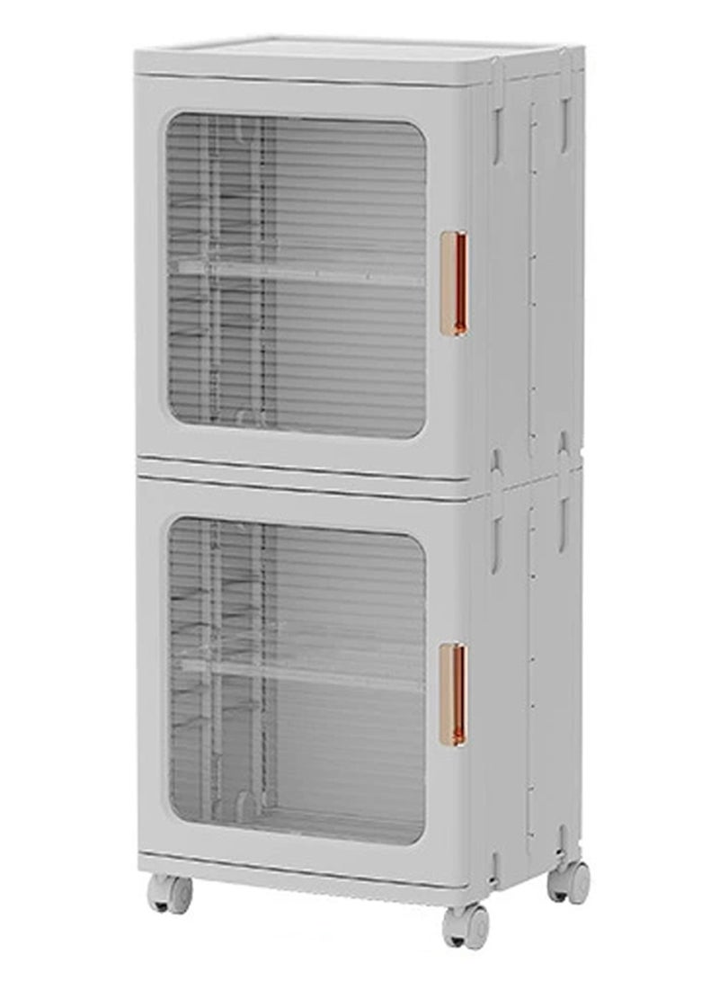 YY-ريشير خزانة تخزين متحركة متعددة الطبقات مع أبواب، خزانة عرض بلاستيكية شفافة متدحرجة مع أرفف قابلة للتعديل لغرفة المعيشة المنزلية والمطبخ والحمام وغرفة النوم - Image 1