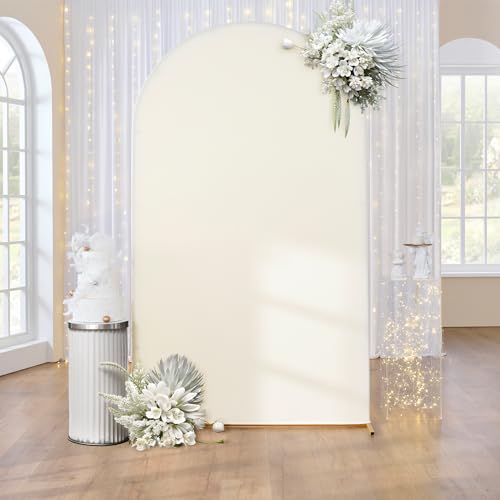 NSSONBEN 7.2ft Beige Arch Backdrop Cover for 7.2ft Arch Stand, Wrinkle Free Stretchy Spandex Wedding Arch Covers, Decor Party Birthday Baby Shower Graduation Photo Round Top Chiara Arch Cover - Image 1