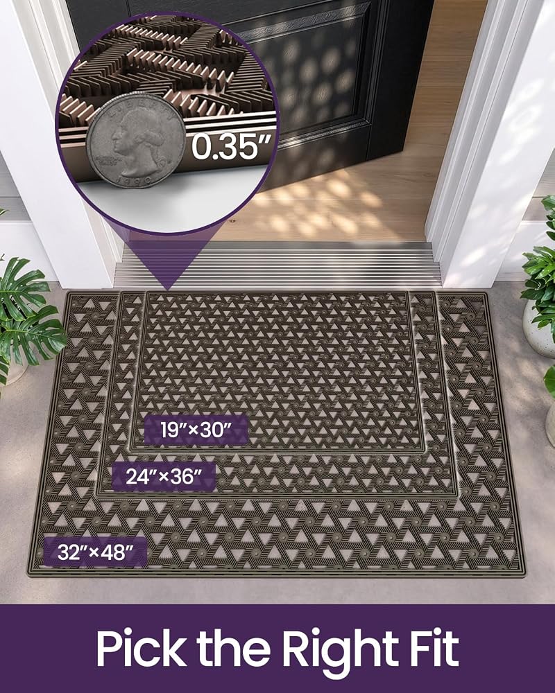 DEXI Front Door Mat Outdoor Entrance Rubber Floor Doormat, 48.5x75 cm Brown - Image 3