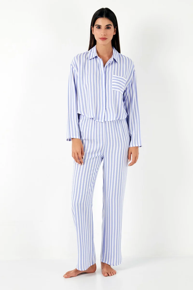 Lela Patterned Comfortable Cut Wide Leg Summer Pajama Set Women's Pajama Set 6110014