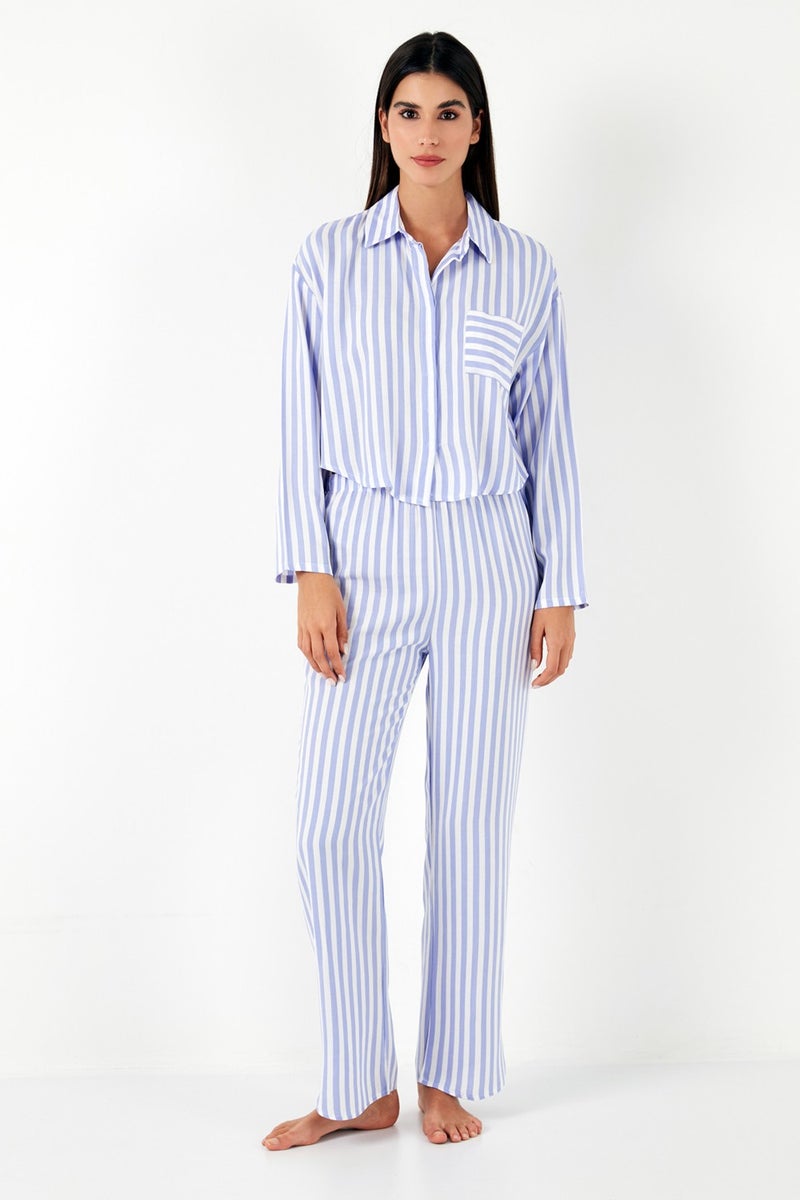 Lela Patterned Comfortable Cut Wide Leg Summer Pajama Set Women's Pajama Set 6110014  - Image 3