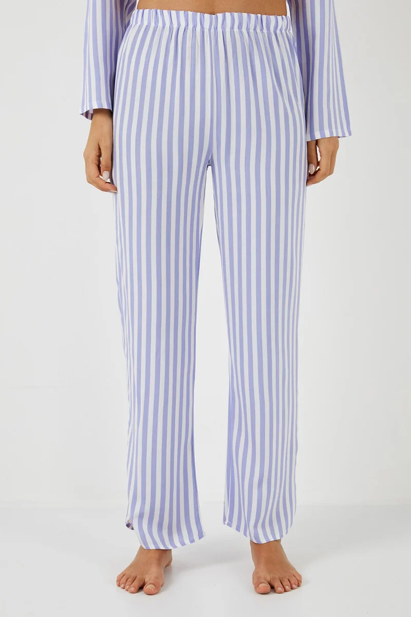 Lela Patterned Comfortable Cut Wide Leg Summer Pajama Set Women's Pajama Set 6110014