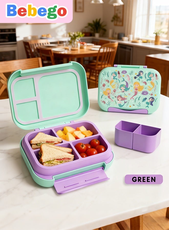 BEBEGO Printed Leak Proof Lunch Box 38.55oz, BPA Free comes with carry handle, 4 compartments, reusable two sauce cups, microwave/dishwasher/freezer safe, Dinosaur/Shark/Mermaid/Unicorn theme available, girl-boy favorites, suitable for school, picnic,back to school - Image 2