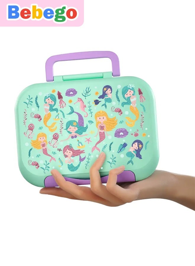 BEBEGO Printed Leak Proof Lunch Box 38.55oz, BPA Free comes with carry handle, 4 compartments, reusable two sauce cups, microwave/dishwasher/freezer safe, Dinosaur/Shark/Mermaid/Unicorn theme available, girl-boy favorites, suitable for school, picnic,back to school - Image 3