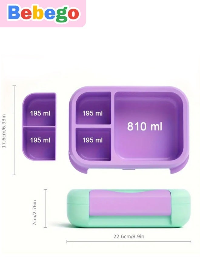 BEBEGO Printed Leak Proof Lunch Box 38.55oz, BPA Free comes with carry handle, 4 compartments, reusable two sauce cups, microwave/dishwasher/freezer safe, Dinosaur/Shark/Mermaid/Unicorn theme available, girl-boy favorites, suitable for school, picnic,back to school - Image 5