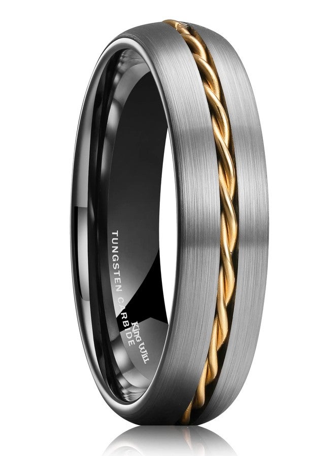 King Will 8mm Tungsten Rings Gunmetal Domed Gold Steel Wire Inlay Line Brushed Surface Men Wedding Bands Promise Engagement 11.5 - Image 1