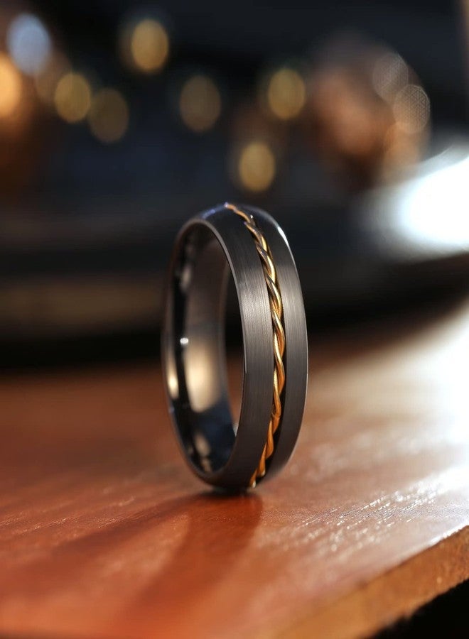 King Will 8mm Tungsten Rings Gunmetal Domed Gold Steel Wire Inlay Line Brushed Surface Men Wedding Bands Promise Engagement 11.5 - Image 3