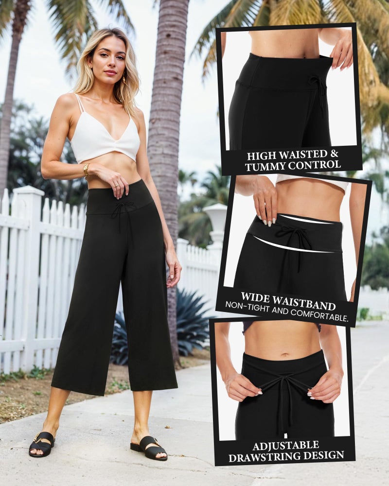 ZOOSIXX Soft Black Pajama Pants for Women, Wide Leg Comfy Casual Lounge Yoga Capri Pants 22'' / 30'' - Image 4