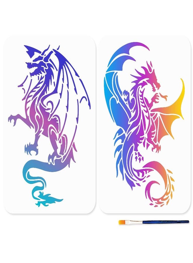 MAYJOYDIY Dragon Stencils for Painting, A4 Size 11.7x8.3 inch, 2 Pack with Paint Brush, Reusable Craft Templates for Wood DIY - Image 1