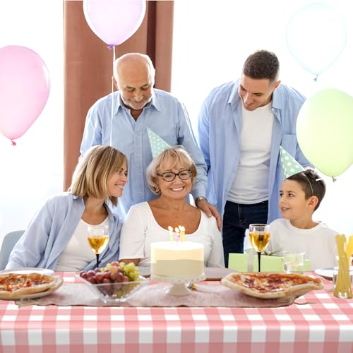 OLIVBIN 2 Pack Pink Gingham Tablecloth Pink and White Checkered Tablecloths Disposable Plastic Gingham Tablecovers Waterproof Rectangle Picnic Table Covers for Birthday Party Supplies，54 x 108 Inches - Image 3