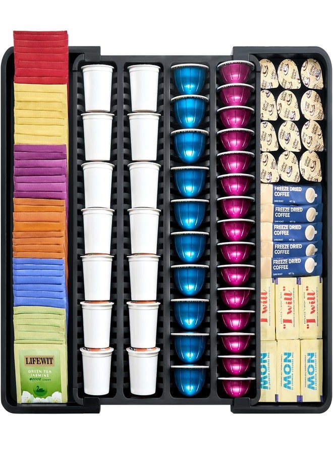 Lifewit Coffee Pod Holder Drawer Organizer, Expandable Coffee Pods Storage Drawers Insert for Tea Bags, Bar Organizer Compatible with K Cup, Nespresso OriginalLine, VertuoLine Capsules Black - Image 1