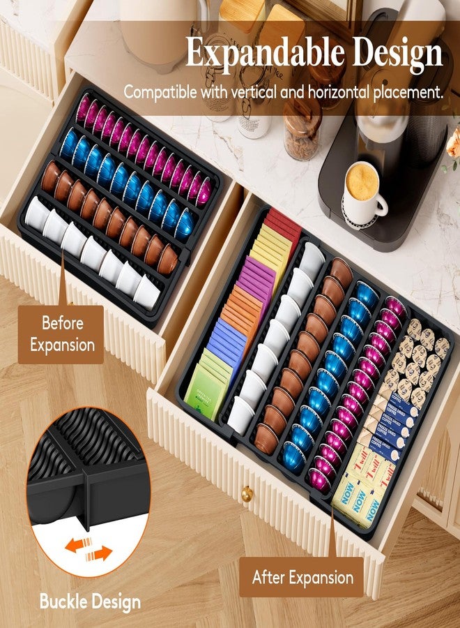Lifewit Coffee Pod Holder Drawer Organizer, Expandable Coffee Pods Storage Drawers Insert for Tea Bags, Bar Organizer Compatible with K Cup, Nespresso OriginalLine, VertuoLine Capsules Black - Image 5