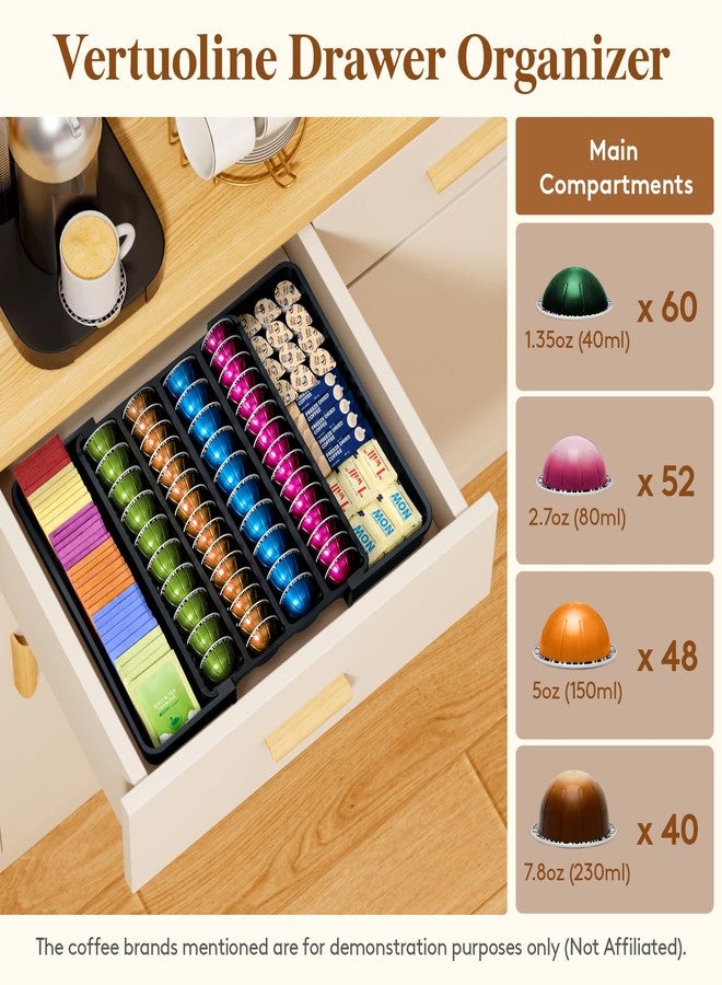 Lifewit Coffee Pod Holder Drawer Organizer, Expandable Coffee Pods Storage Drawers Insert for Tea Bags, Bar Organizer Compatible with K Cup, Nespresso OriginalLine, VertuoLine Capsules Black - Image 4