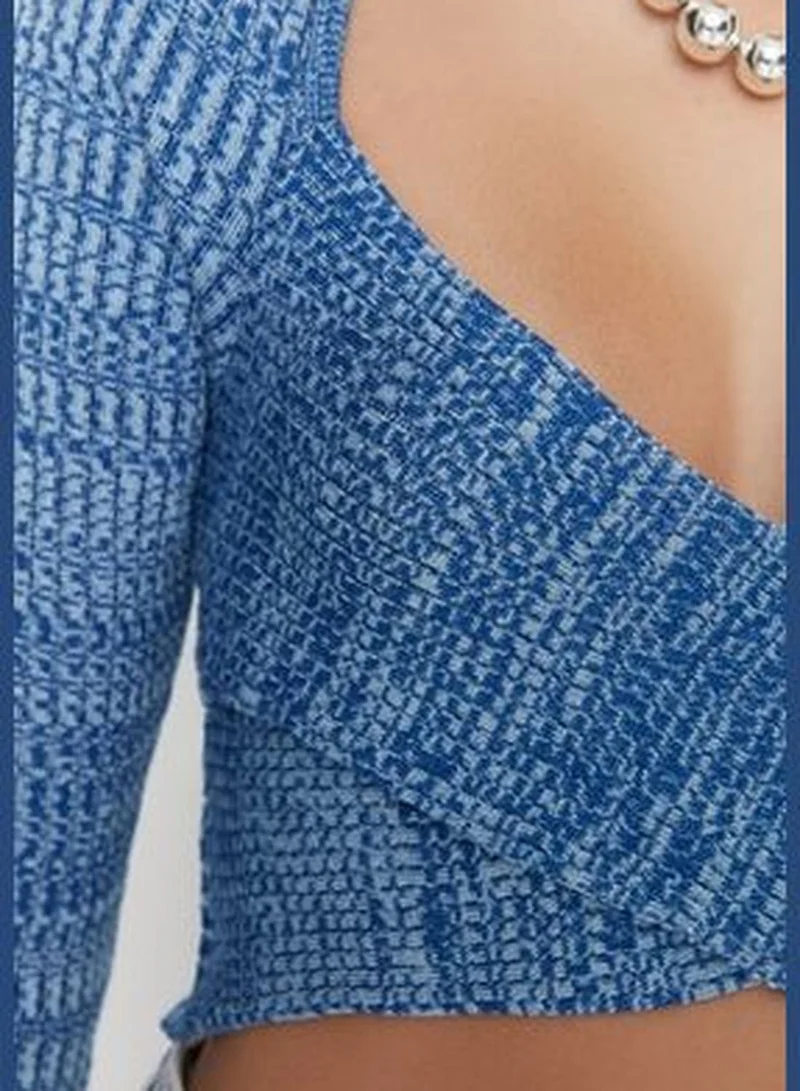 trendyol Blue Crop Premium Yarn / Special Yarn Sweetheart Knitwear Sweater TWOAW22KZ0864