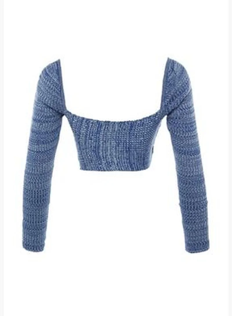 trendyol Blue Crop Premium Yarn / Special Yarn Sweetheart Knitwear Sweater TWOAW22KZ0864
