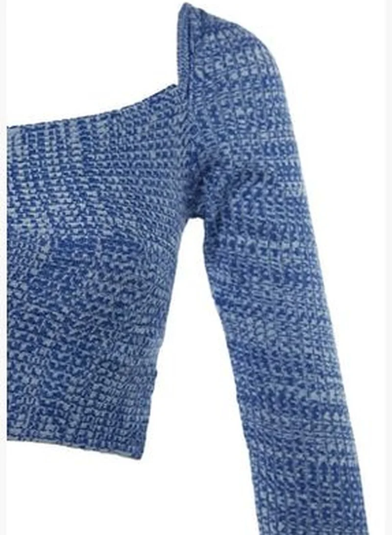 trendyol Blue Crop Premium Yarn / Special Yarn Sweetheart Knitwear Sweater TWOAW22KZ0864