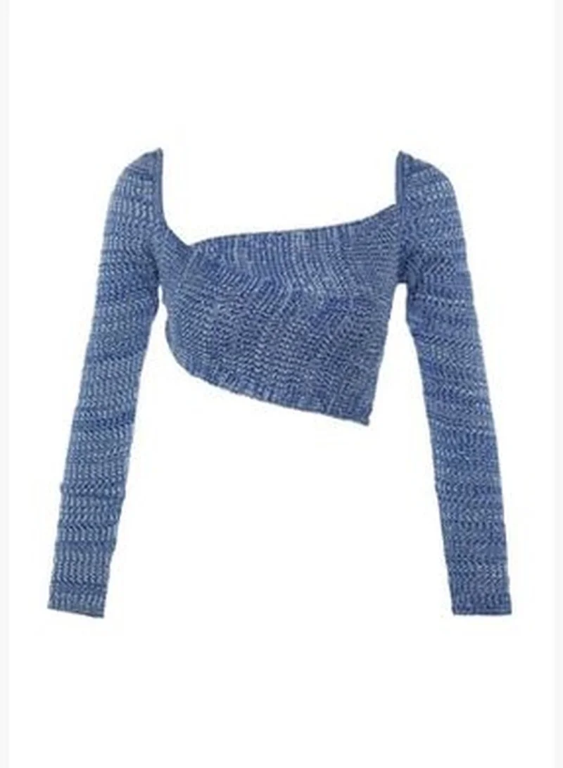 trendyol Blue Crop Premium Yarn / Special Yarn Sweetheart Knitwear Sweater TWOAW22KZ0864