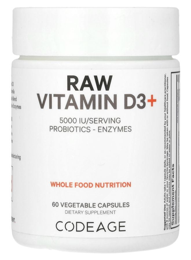 Codeage Raw Vitamin D3+ 5000 IU 60 Vegetable Capsules