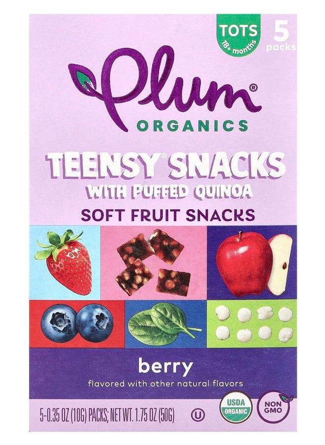 Plum Organics Teensy Snacks with Puffed Quinoa Soft Fruit Snacks 18+ Months Berry 5 Packs 0.35 oz (10 g) Each 