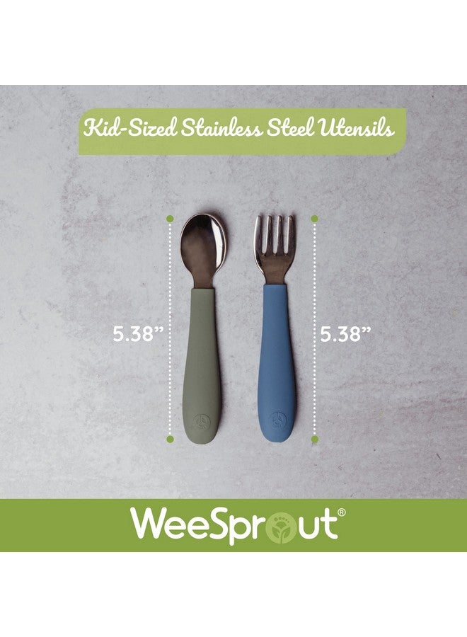 WeeSprout Toddler Utensils, 3 Forks & 3 Spoons, 18/8 Stainless Steel & Food Grade Silicone, Thick Easy-Grip Handles, Perfect Length For New Self Feeders, Gentle On Gums & Teeth, Dishwasher Safe - Image 4