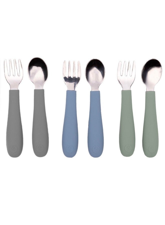 WeeSprout Toddler Utensils, 3 Forks & 3 Spoons, 18/8 Stainless Steel & Food Grade Silicone, Thick Easy-Grip Handles, Perfect Length For New Self Feeders, Gentle On Gums & Teeth, Dishwasher Safe - Image 1