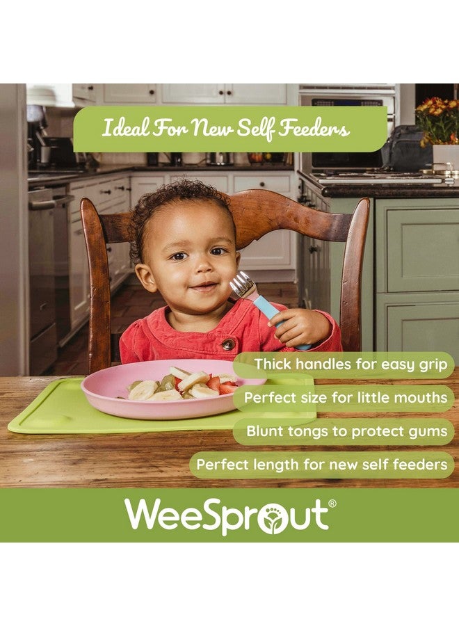 WeeSprout Toddler Utensils, 3 Forks & 3 Spoons, 18/8 Stainless Steel & Food Grade Silicone, Thick Easy-Grip Handles, Perfect Length For New Self Feeders, Gentle On Gums & Teeth, Dishwasher Safe - Image 2