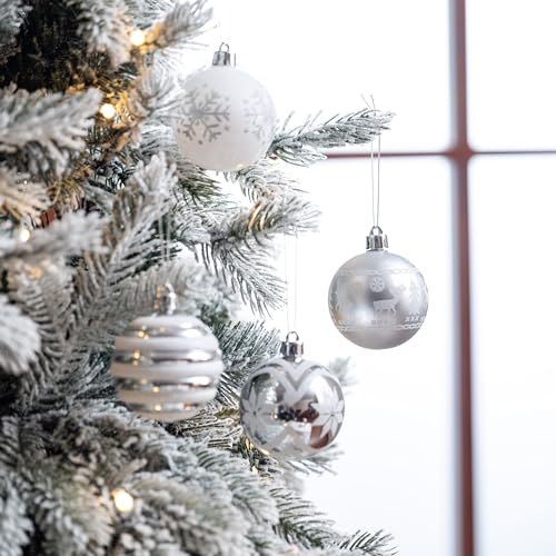 Valery Madelyn Christmas Ornaments Tree Decorations 24ct White and Silver Shatterproof Christmas Ball Ornaments Set 236 Inch Decorative Hanging Ornament Bulk for Xmas Holiday Party Decor - Image 3