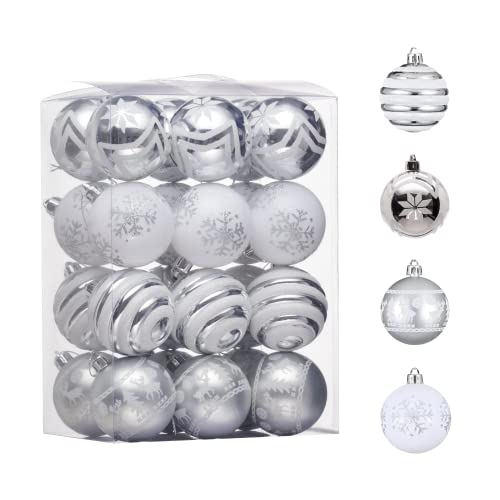Valery Madelyn Christmas Ornaments Tree Decorations 24ct White and Silver Shatterproof Christmas Ball Ornaments Set 236 Inch Decorative Hanging Ornament Bulk for Xmas Holiday Party Decor - Image 1