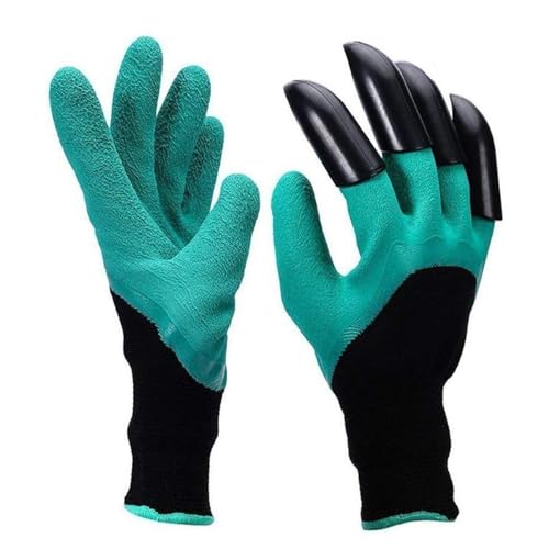 CINAGRO Heavy Duty Garden Claw Gloves with ABS Plastic Fingertips on Right Hand for Digging & Planting, Washable Protective Hand Gloves for Home Garden, Farming & Outdoor Use (Free Size, Green) - Image 1