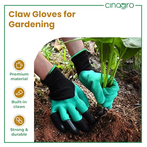 CINAGRO Heavy Duty Garden Claw Gloves with ABS Plastic Fingertips on Right Hand for Digging & Planting, Washable Protective Hand Gloves for Home Garden, Farming & Outdoor Use (Free Size, Green) - Image 2