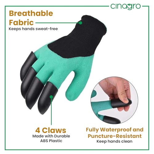 CINAGRO Heavy Duty Garden Claw Gloves with ABS Plastic Fingertips on Right Hand for Digging & Planting, Washable Protective Hand Gloves for Home Garden, Farming & Outdoor Use (Free Size, Green) - Image 3