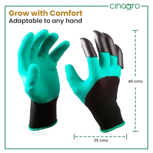 CINAGRO Heavy Duty Garden Claw Gloves with ABS Plastic Fingertips on Right Hand for Digging & Planting, Washable Protective Hand Gloves for Home Garden, Farming & Outdoor Use (Free Size, Green) - Image 4