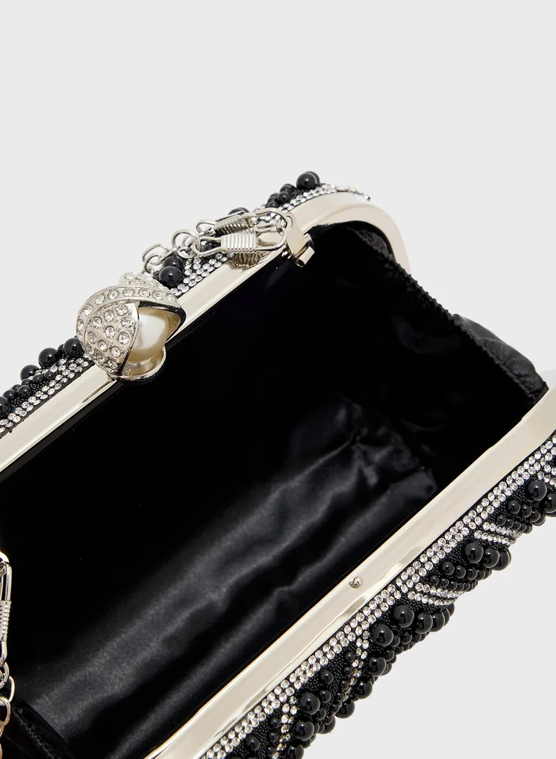 Khizana Pearl Diamante Clutch Bag