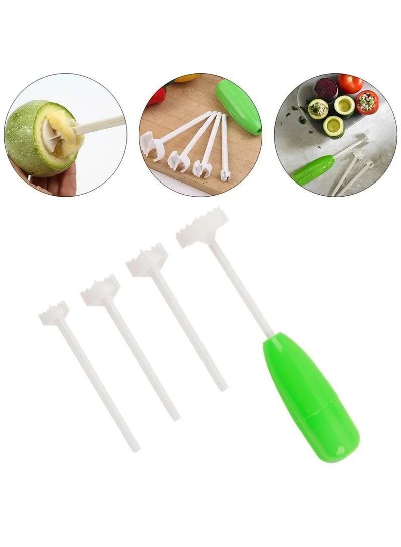 "4-Piece Plastic Stuffed Vegetable Corer Set - Magic Corer for Zucchini, Eggplant, and Tomatoes, Perfect for Easily Preparing Stuffed Vegetables. Includes a Thin and Sturdy Corer for Vegetables like Zucchini and Eggplant. A Versatile Tool for Professionally and Easily Preparing Stuffed Dishes, Ideal for Everyday Cooking." - Image 1
