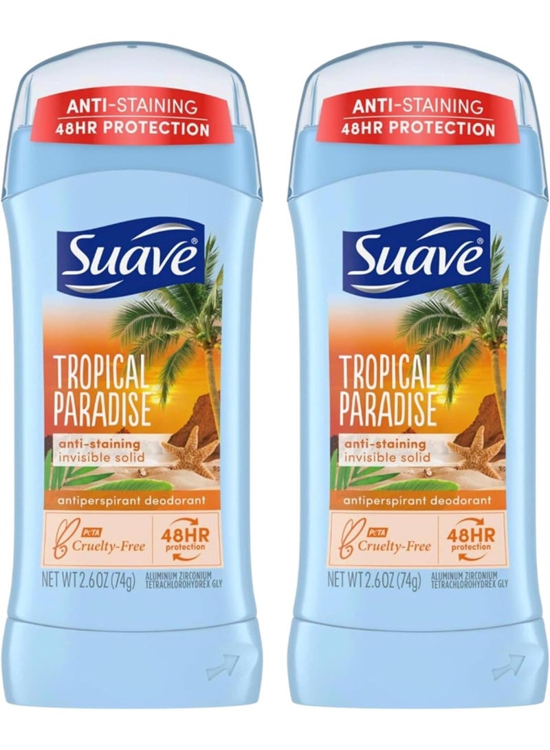 Suave 24 Hour Protection Invisible Solid Antiperspirant Deodorant, Tropical Paradise 74g 2PC - Image 1