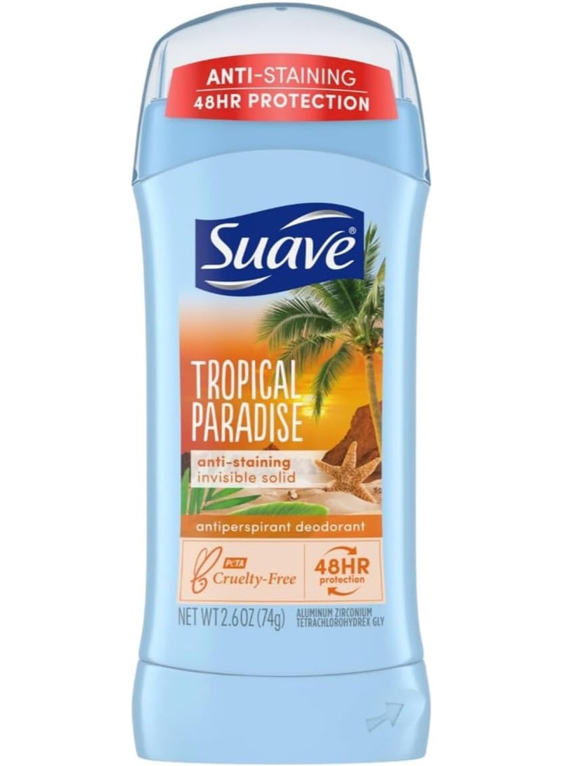 Suave 24 Hour Protection Invisible Solid Antiperspirant Deodorant, Tropical Paradise 74g 2PC - Image 2