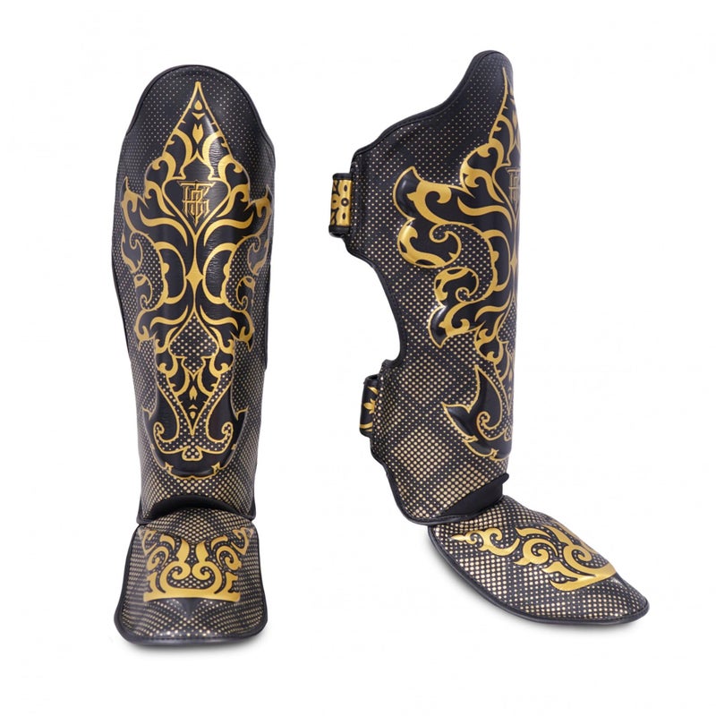 TOP KING Boxing Top King New Pro Leather Shin Guards for Muay Thai- Black, Medium - Image 1
