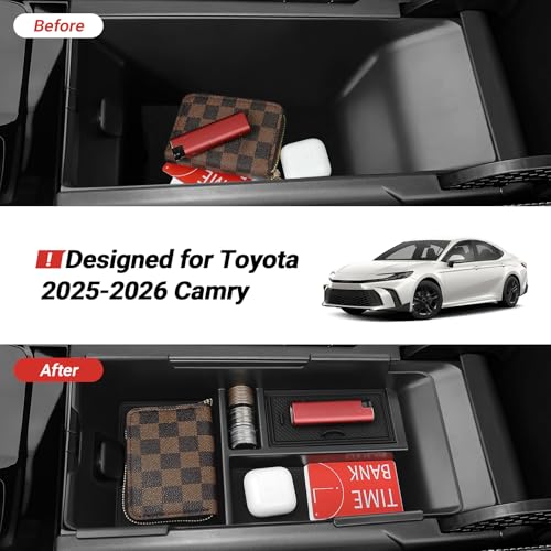 Bercicci 3PCS Center Console Organizer Compatible with Toyota 2025 2026 Camry Accessories Silicone Wireless Charging Anti-Slip Mat ABS Material Armrest Secondary Storage Box - Image 2