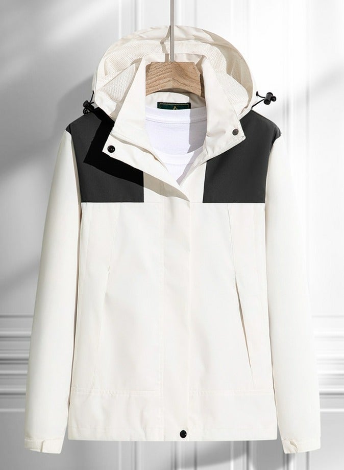 إسكدنيا السيدات سترة خفيفة الوزن ، مع غطاء قابل للإزالة ، أبيض / أسود