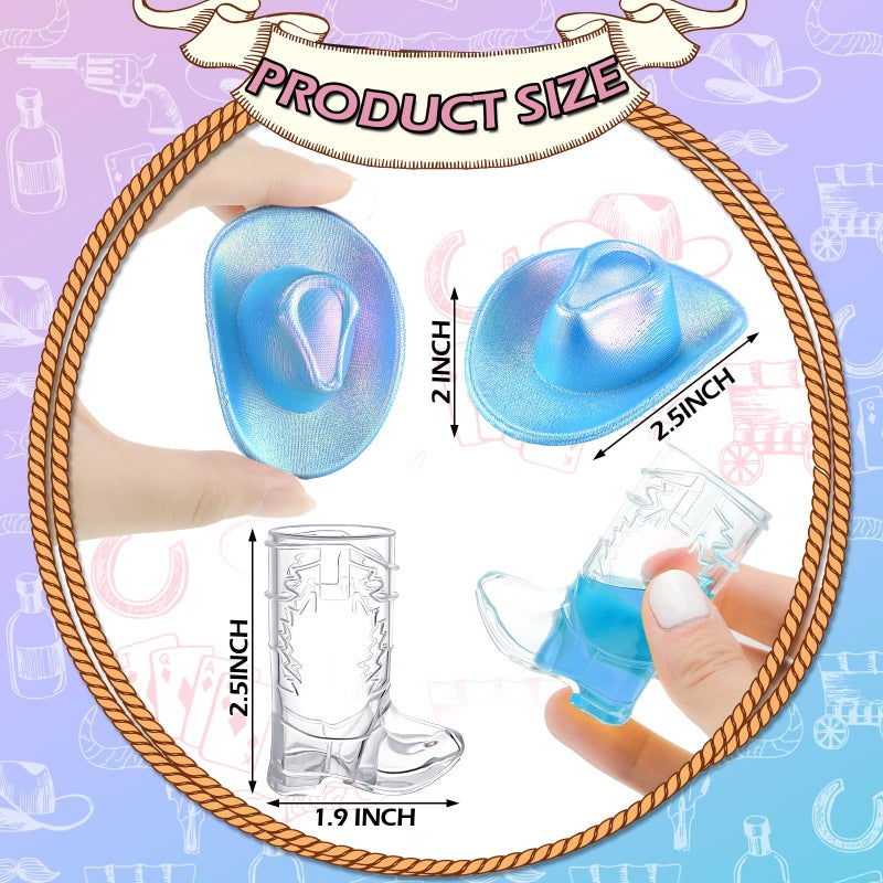 Vesici 20 Pcs Mini Cowboy Boot Shot Glasses Western Cowgirl Shot Boot Glasses Hats Space Cowgirl Themed Party Supplies Plastic Disco Bachelorette Party Decorations for Dollhouse(Laser Pink) - Image 2