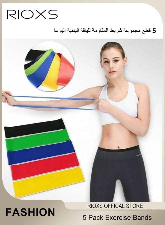 RIOXS 5 Pcs Resistance Band Set with Drawstring Pouch 5 Levels Latex Gym Strength Training Rubber Loops Bands Fitness Yoga Exercise Pull Rope Elastic Bands for Fit  - Image 1