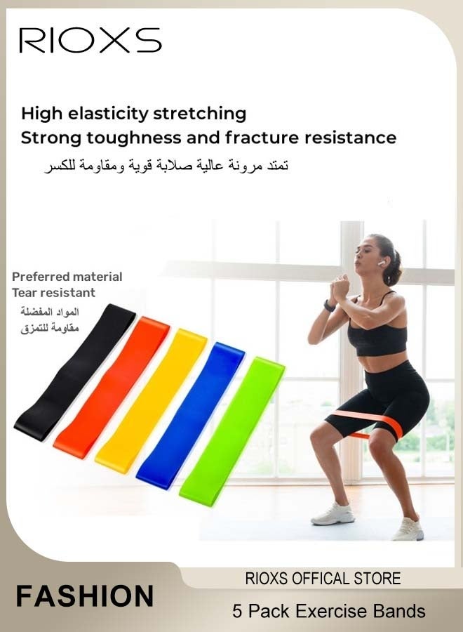 RIOXS 5 Pcs Resistance Band Set with Drawstring Pouch 5 Levels Latex Gym Strength Training Rubber Loops Bands Fitness Yoga Exercise Pull Rope Elastic Bands for Fit  - Image 2
